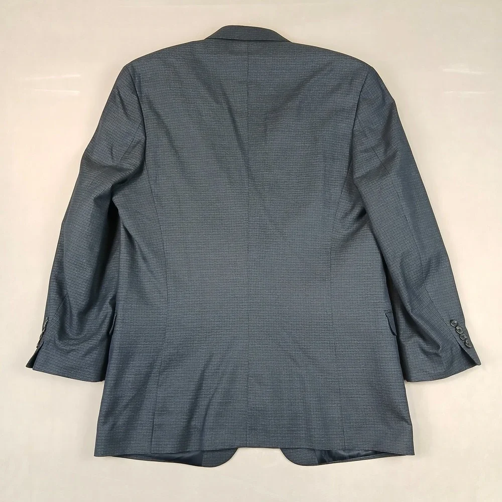 Chaps 44L Mens Sport Coat Jacket‎ Houndstooth Blue Rayon Polyester